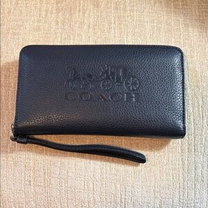 Coach Navy Blue Pebbled Leather Wristlet